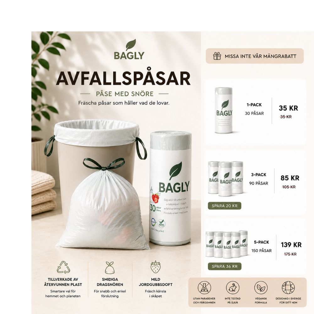 Bagly avfallspåsar 30 liters påsar - 30st/rulle
